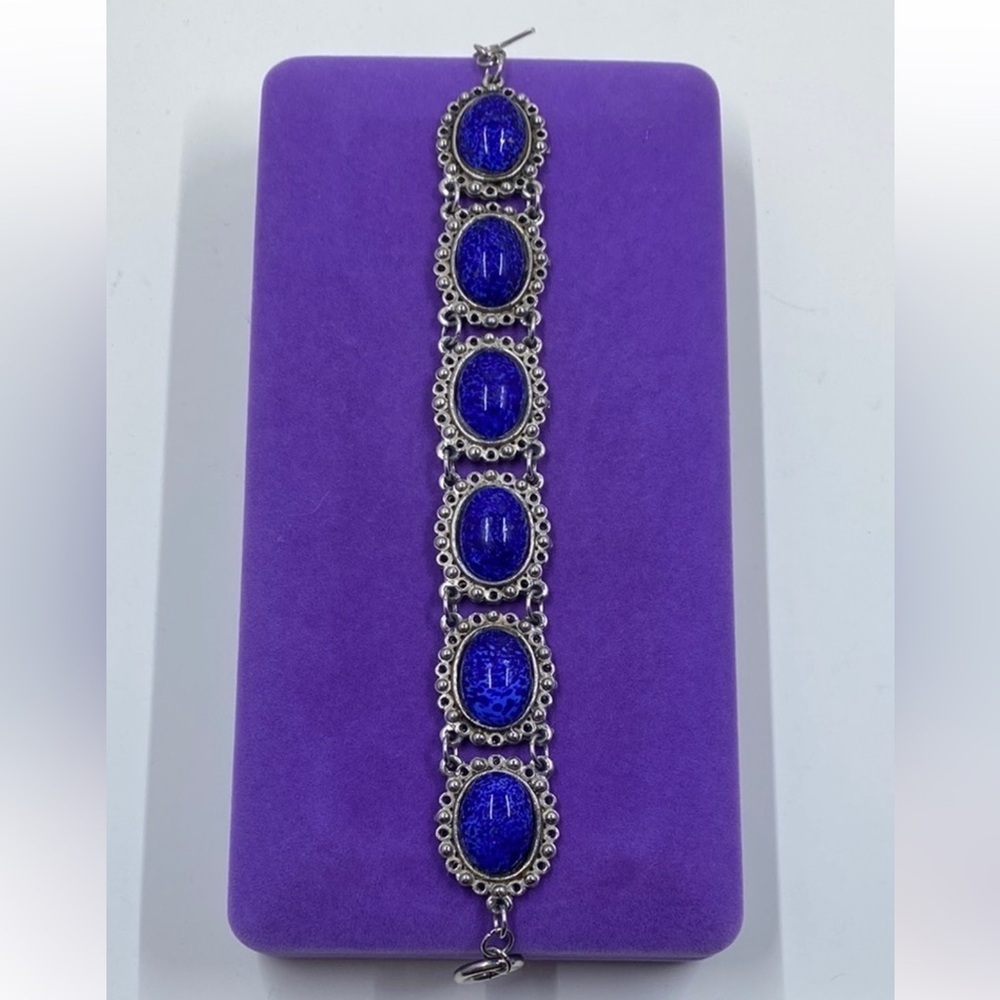 Elegant Blue Stone and Silver Bracelet